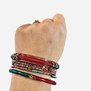 Turquoise,pink,and Gold Bangle Set